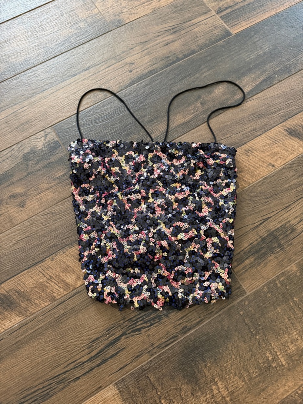 Urban Outfitters Black Sequin Crop Top with Multicolor Accents